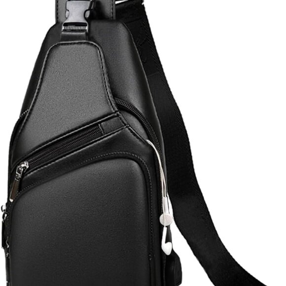 Men Leather Sling Bag Purse Waterproof Crossbody Chest Bag Sling Backpack with U - Picture 1 of 6